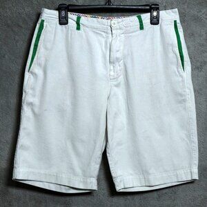 Limoland Shorts Mens 33 White Green Embroidered Patch Casual Cotton Summer Skate